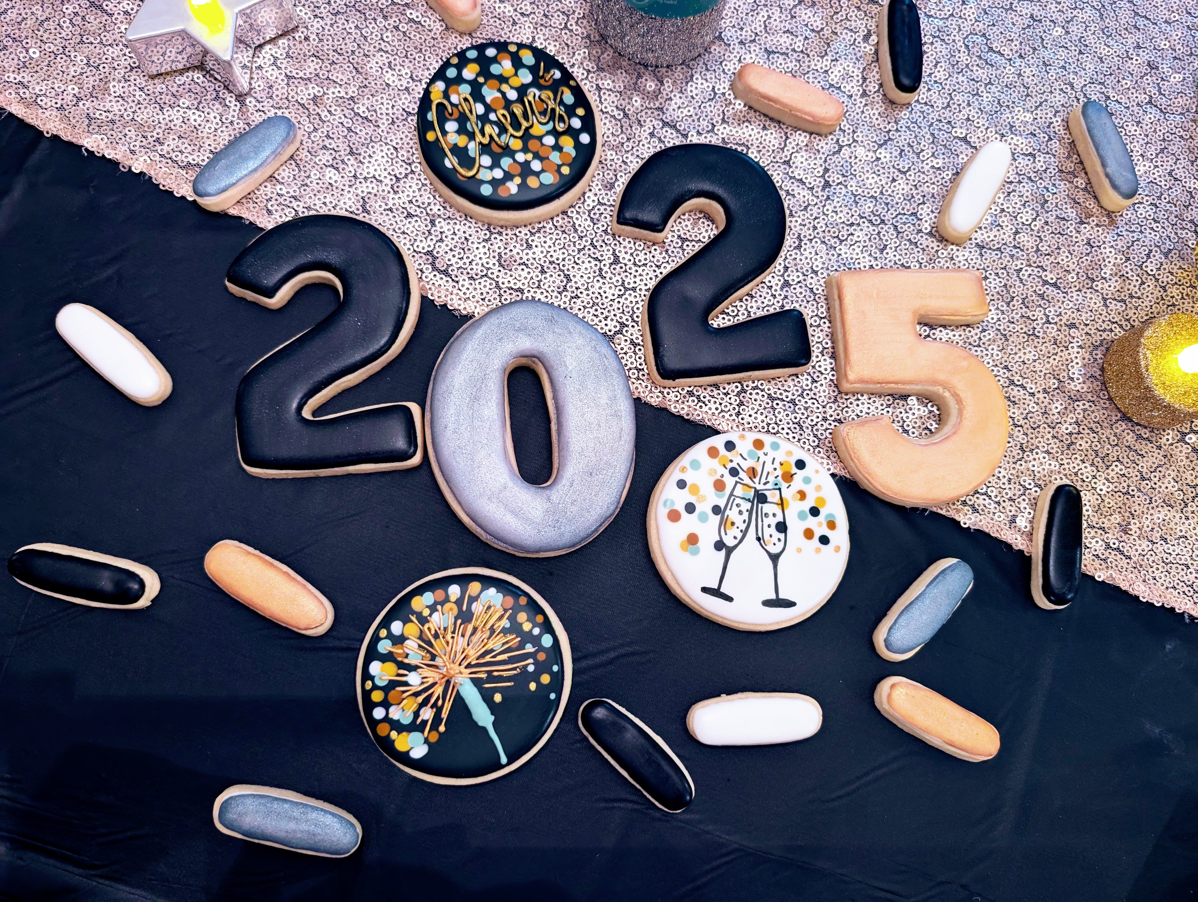 New Year 2025 fireworks and champagne