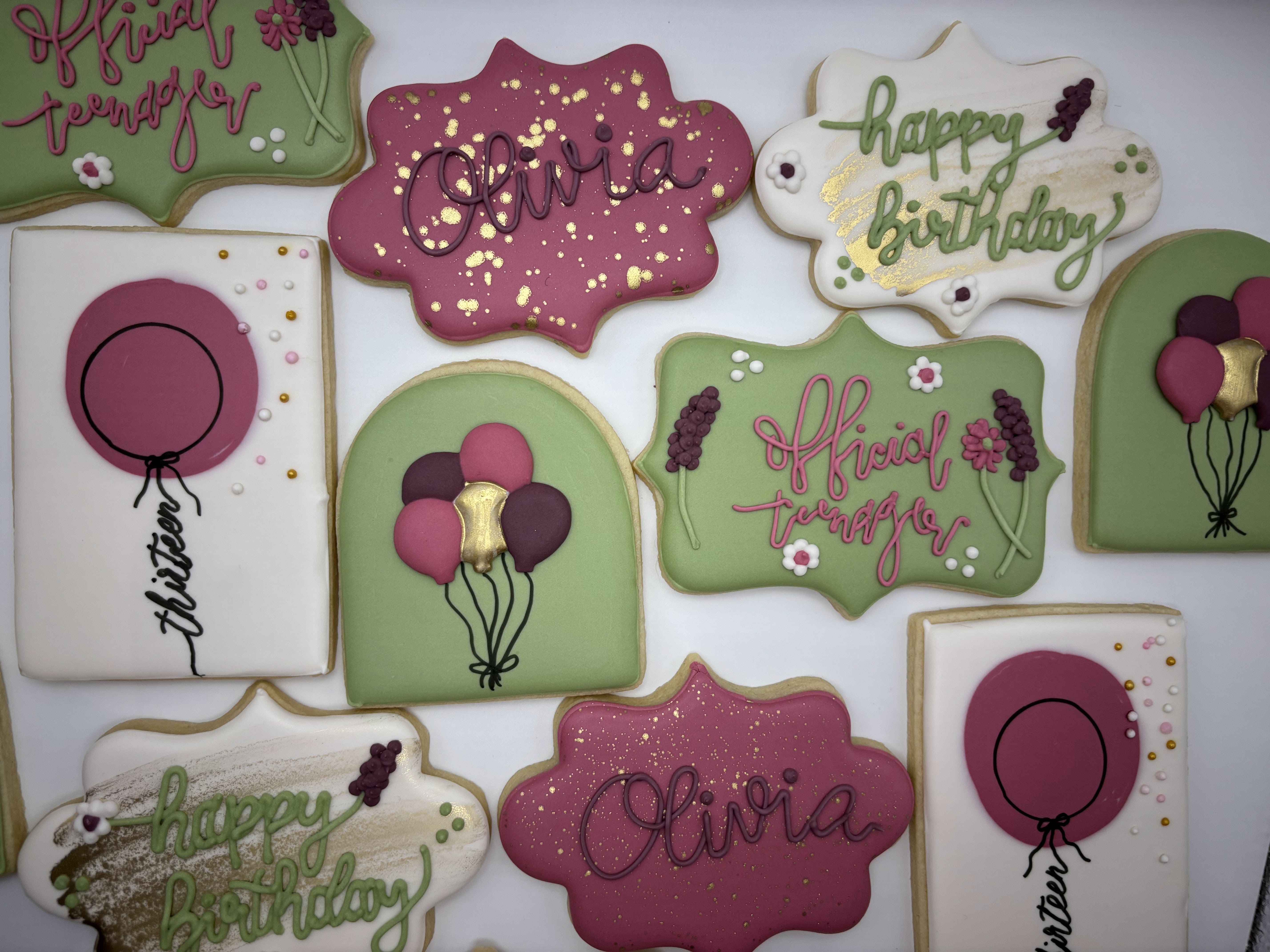 Olivia birthday balloons florals pink green lavender